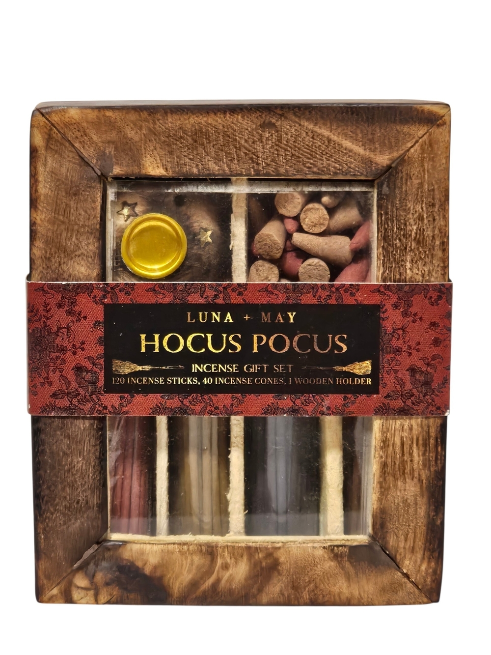 LUNA + MAY Hocus Pocus Incense Gift Set Wood Frame Holder Sticks Cones New